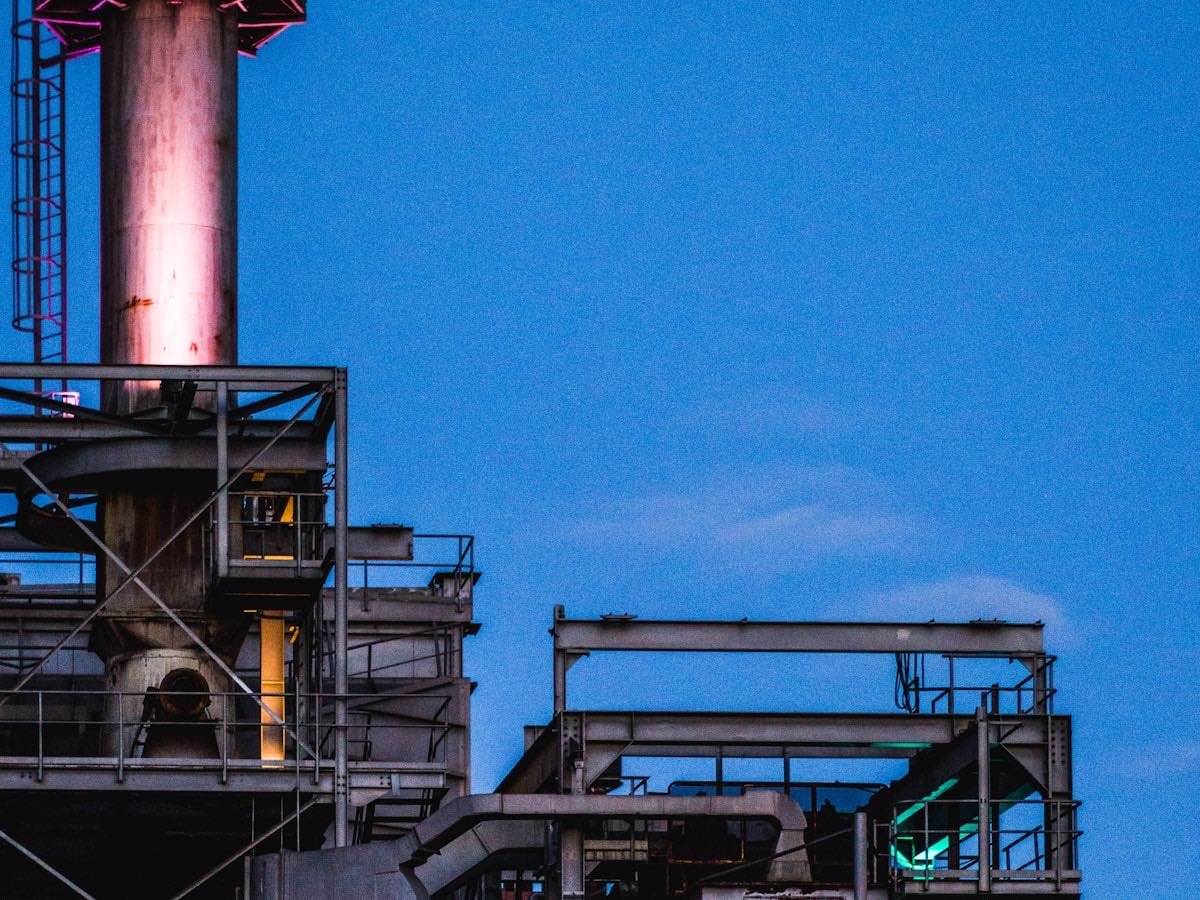 A capital-intensive industrial plant at dusk